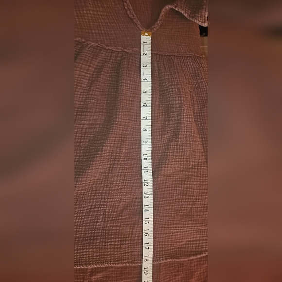 Easel Burgundy Gauze Long Sleeve Babydoll Collared Medium Top - Picture 9 of 9